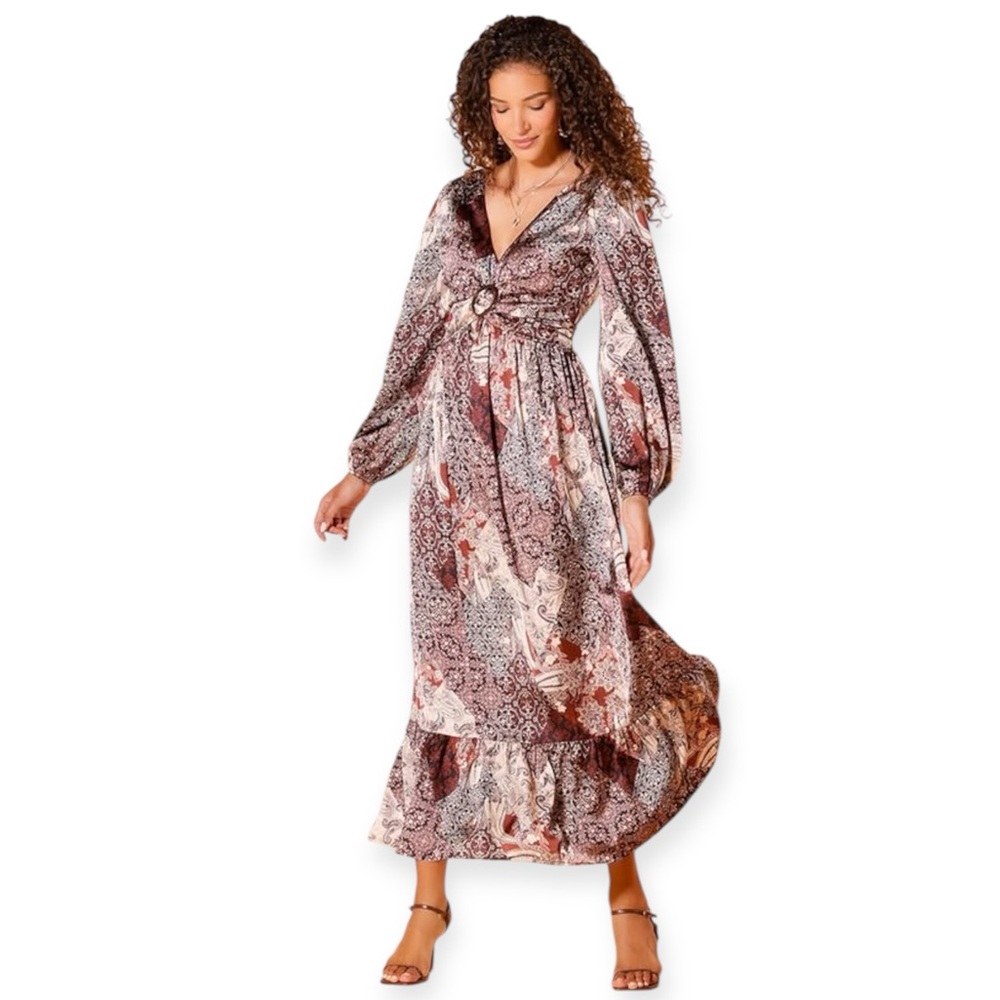 Versona Charmed Hearts Long Sleeve Maxi Dress